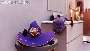 Mona (Genshin Impact) plays with a dildo